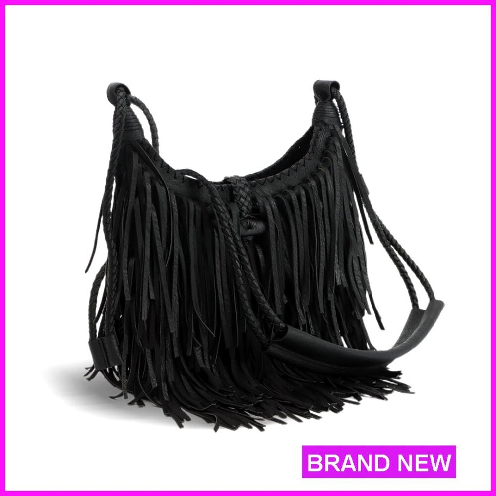 Vintage Fringe Hobo Bag Vegan Faux Suede Leather Tassel Crossbody Purse Boho